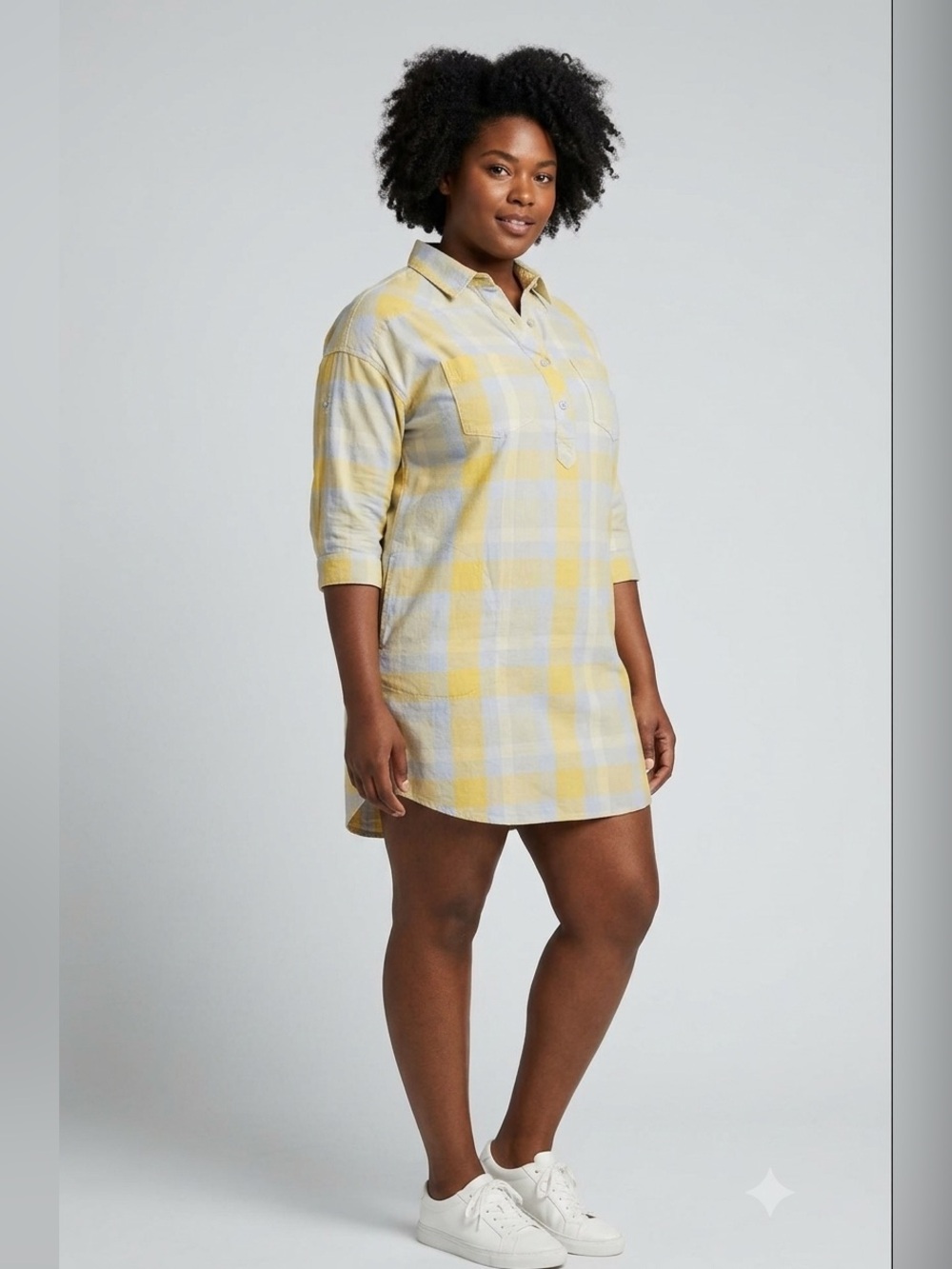 prAna Deryn Shirt Dress Plaid Blue Sheen Organic Cotton NWT Sz XL